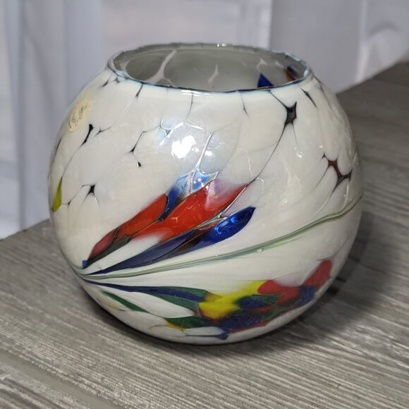 Art Glass Rose Bowl Mouth Blown In Poland Centerpiece Tea Light Candle Holder - Picture 5 of 14